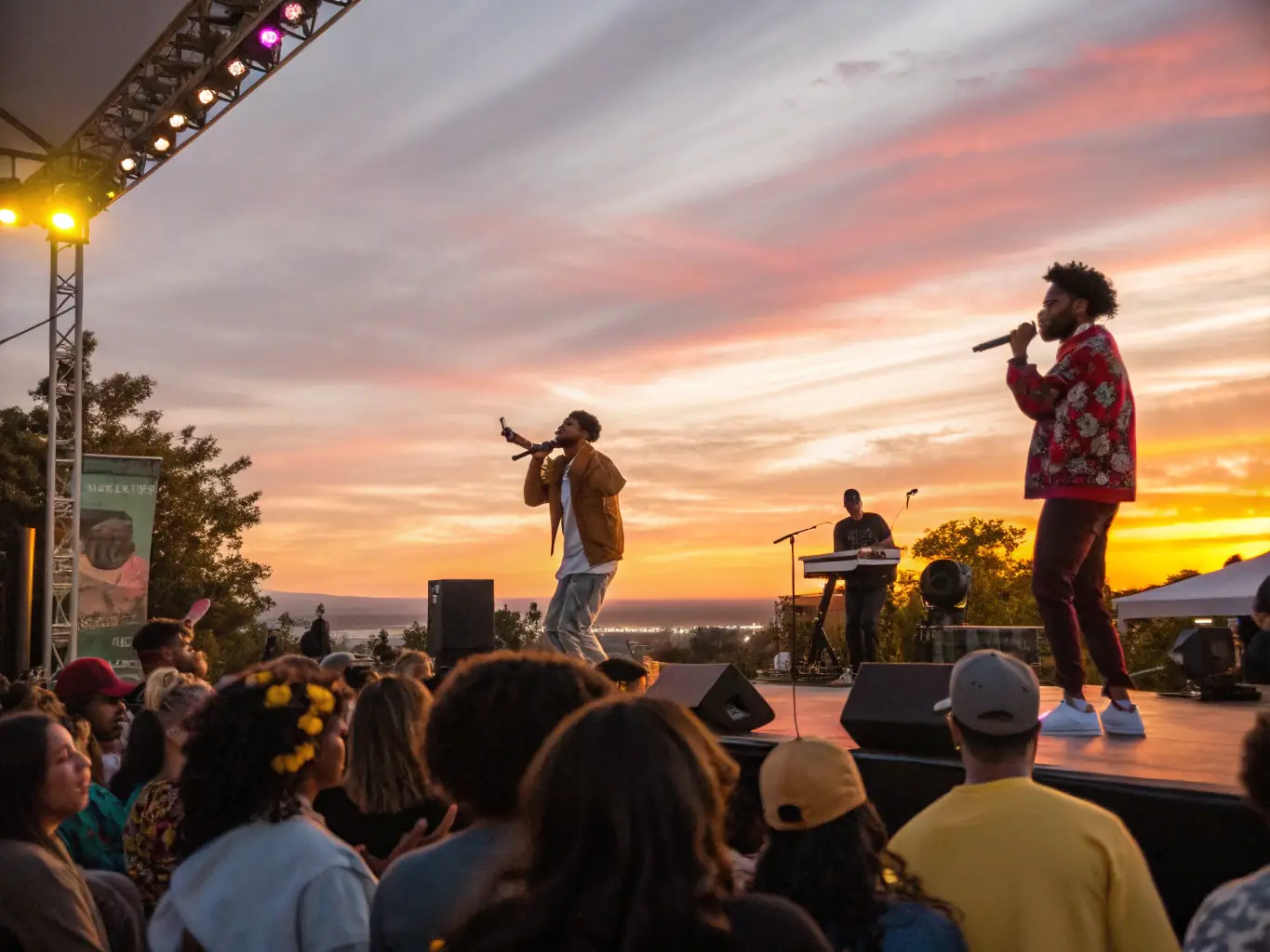 A vibrant image showcasing a live musical performance organized by LE SON DU BOZ, with diverse community members enjoying the event.
