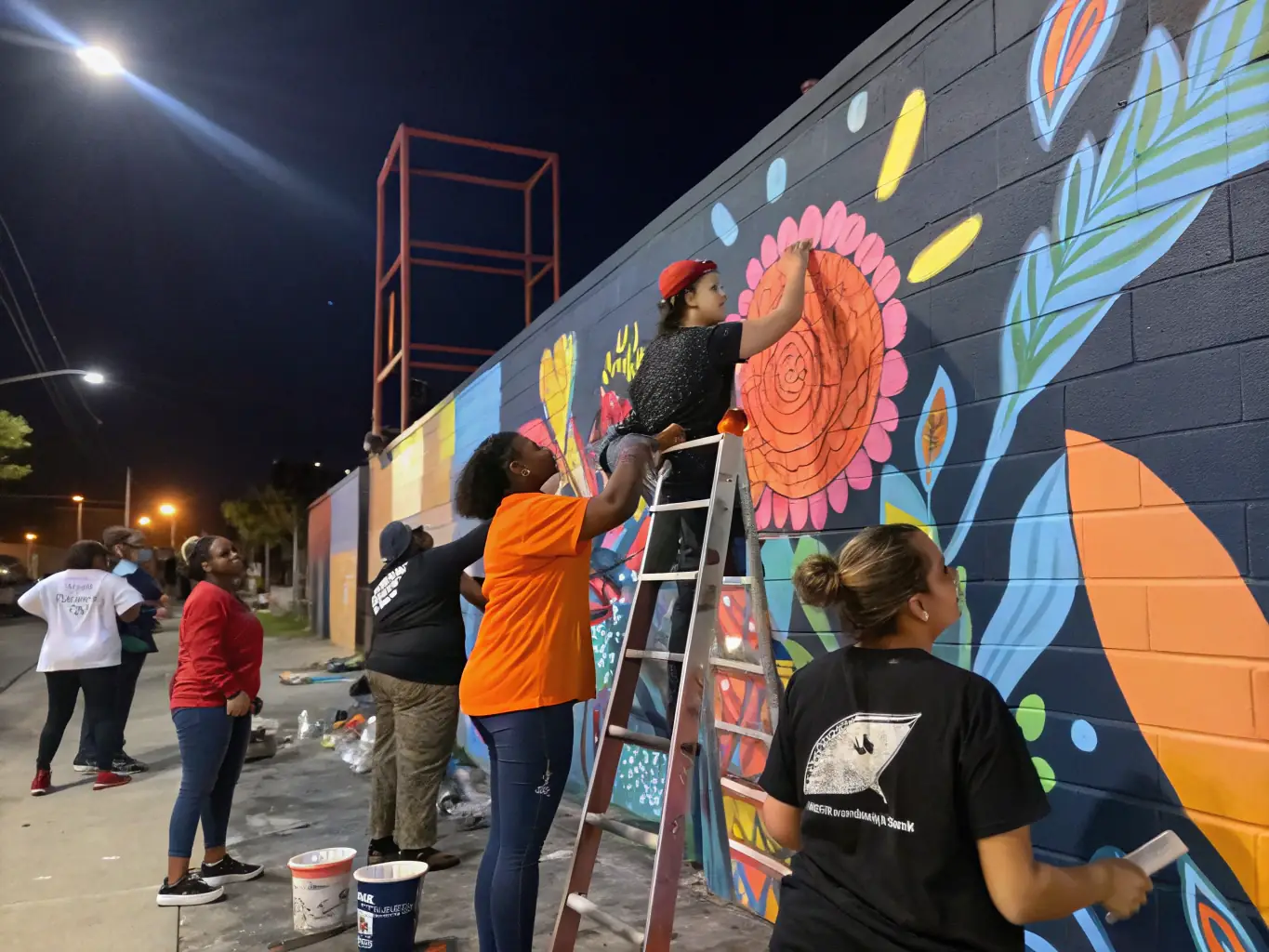 An image depicting a community outreach program by LE SON DU BOZ, showing volunteers and participants collaborating on a musical project.